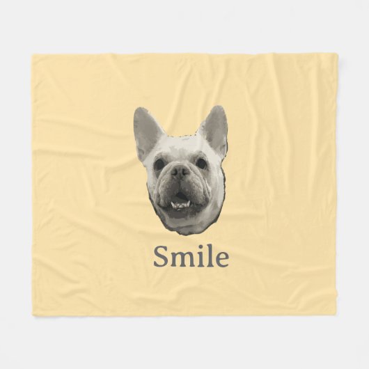 Smile French Bulldog Beige Fleece Deken (Voorkant (Horizontaal))