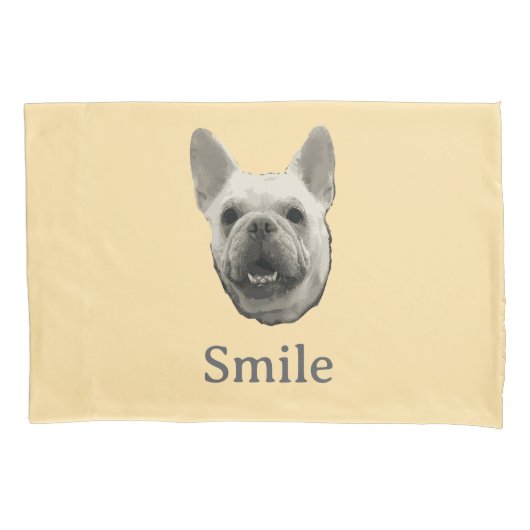Smile French Bulldog Beige Kussensloop (Voorkant)