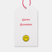 Smile Gezicht Emoji's Gelukkige Verjaardag Geel Zw Cadeaulabel (Achterkant)