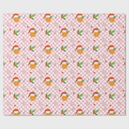 Smile Gezicht Santa Hat Checker Kerst Gift Wrap Cadeaupapier (Vlak)