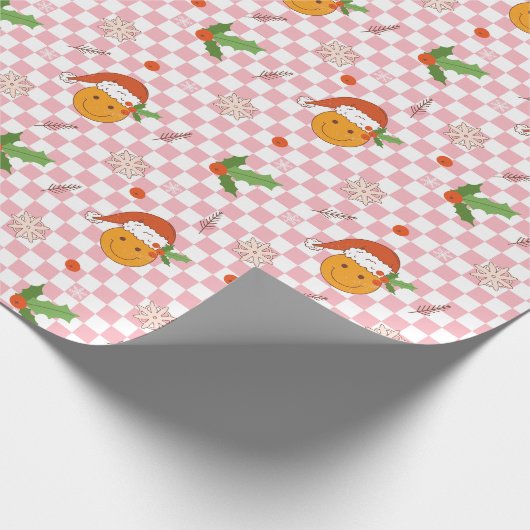 Smile Gezicht Santa Hat Checker Kerst Gift Wrap Cadeaupapier (Hoek)