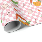 Smile Gezicht Santa Hat Checker Kerst Gift Wrap Cadeaupapier (Rol Hoek)