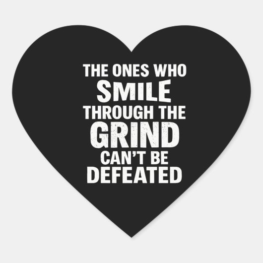 Smile grind gym motivatie citaat met witte tekst hart sticker (Voorkant)