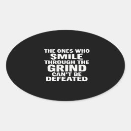 Smile grind gym motivatie citaat met witte tekst ovale sticker