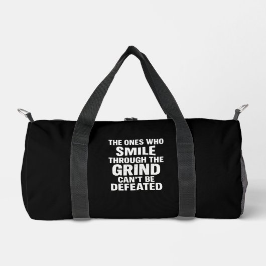 Smile grind gym motivatie citaat met witte tekst plunjezak (Voorkant)