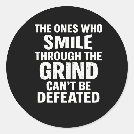Smile grind gym motivatie citaat met witte tekst ronde sticker (Voorkant)