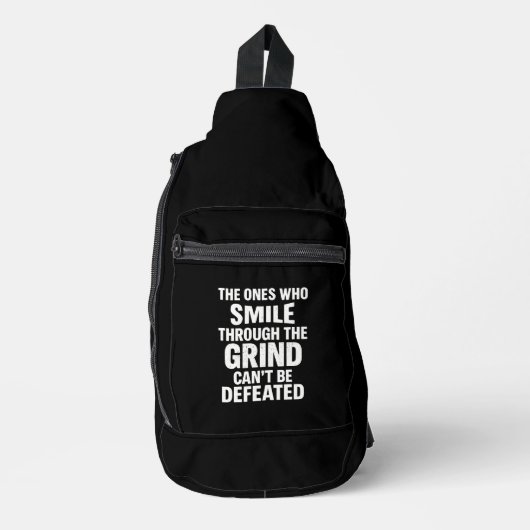 Smile grind gym motivatie citaat met witte tekst sling bag (Voorkant)