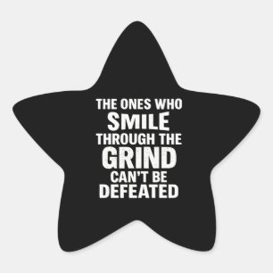 Smile grind gym motivatie citaat met witte tekst ster sticker