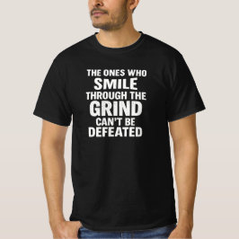 Smile grind gym motivatie citaat met witte tekst t-shirt