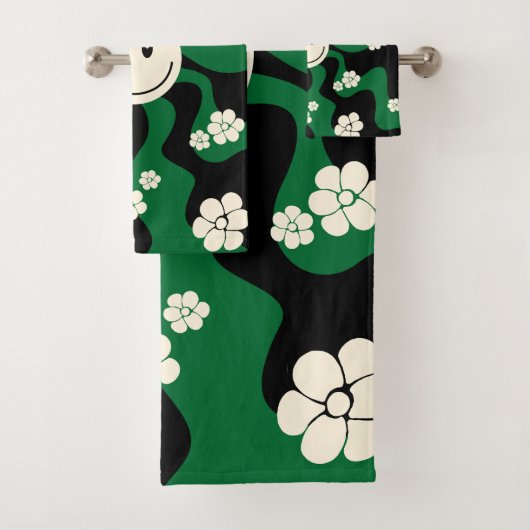 Smile - Groen, Cream en Zwart Bad Handdoek (Insitu)