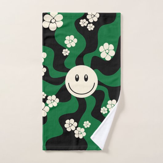 Smile - Groen, Cream en Zwart Bad Handdoek (Handdoek)