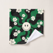 Smile - Groen, Cream en Zwart Bad Handdoek (Wasdoekje)