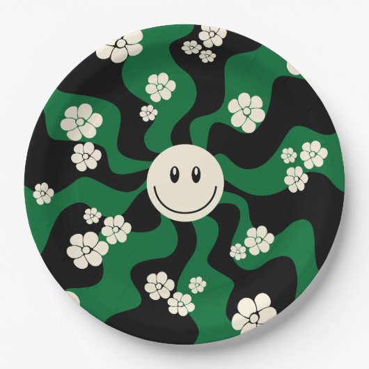 Smile - Groen, Cream en Zwart Papieren Bordje (Voorkant)
