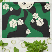 Smile - Groen, Cream en Zwart Theedoek (Gevouwen)