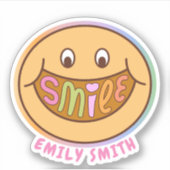 Smile Happy Face Fun Aangepaste Naam Tekst Sticker (Voorkant)