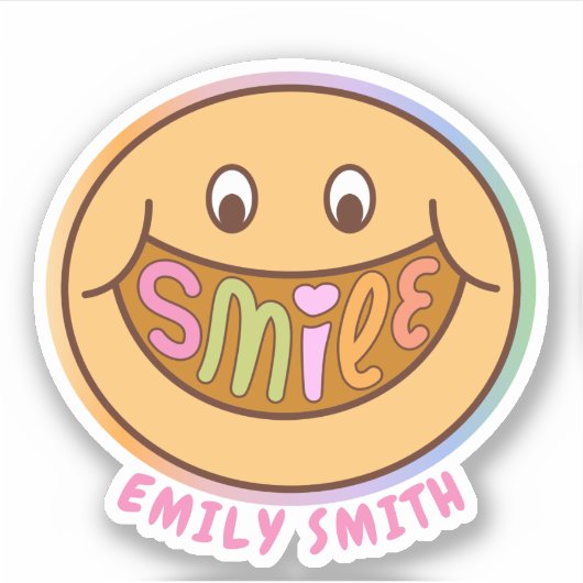 Smile Happy Face Fun Aangepaste Naam Tekst Sticker (Voorkant)