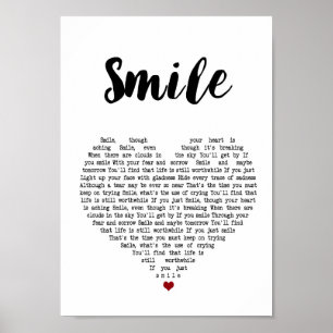 Smile Heart Song Lyric Wall Art afdrukken Poster