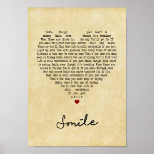Smile  Heart Song Lyric Wall Art Print