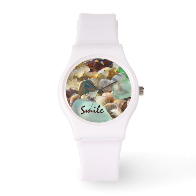 Smile Horloges aangepaste Blauwe Zeeglas Agaat Sch (Voorkant)