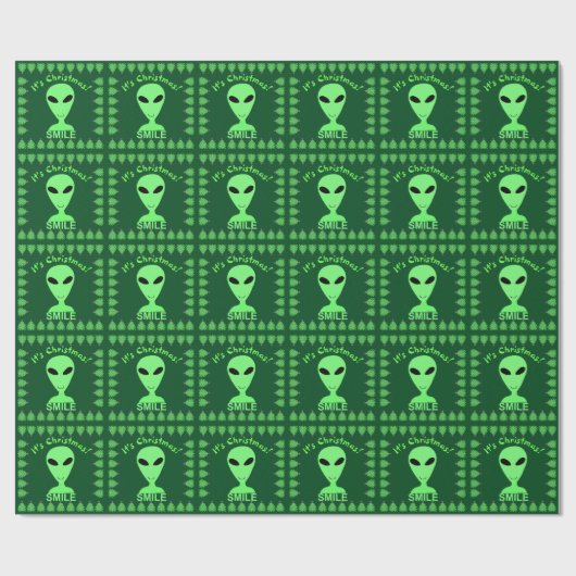 Smile It's Christmas Happy Alien LGM Geek Humor Cadeaupapier (Vlak)