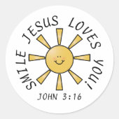 Smile Jesus houdt van je Ronde Sticker (Voorkant)