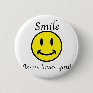 Smile, Jezus houdt van je Ronde Button 5,7 Cm