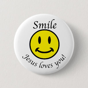 Smile, Jezus houdt van je Ronde Button 5,7 Cm