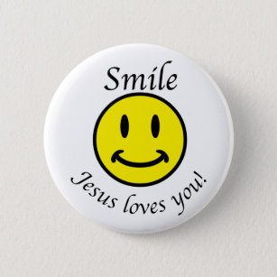 Smile, Jezus houdt van je Ronde Button 5,7 Cm