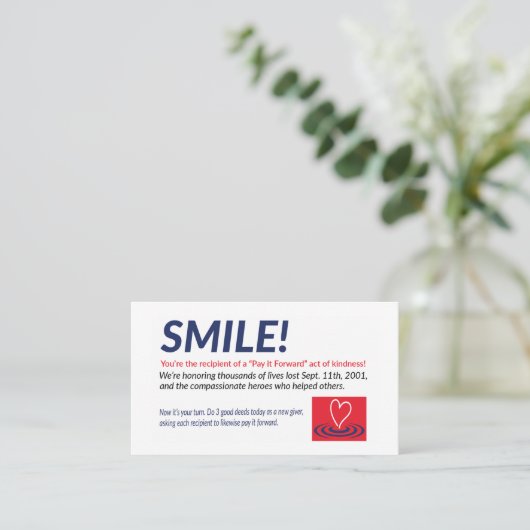 Smile Kaarten van Pay it Forward 9/11 Visitekaartje (Staand voorkant)