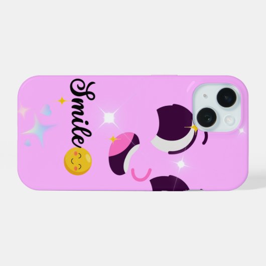 Smile Kawaii Pink Aesthetic Phone Case iPhone 15 Case (Achterkant horizontaal)