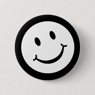 Smile-knoppenbadge in zwart-wit ronde button 5,7 cm