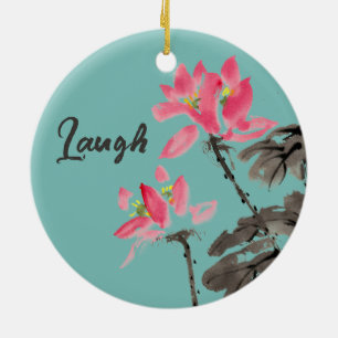 Smile & Laugh Positive Quote Waterverf Floral Keramisch Ornament