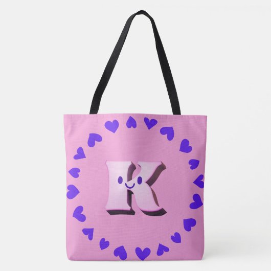 Smile letter K met harten schouder Canvas tas (Voorkant)