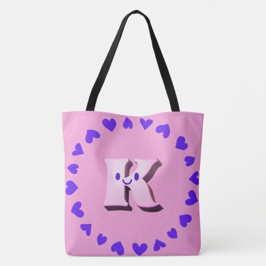 Smile letter K met harten schouder Canvas tas (Achterkant)