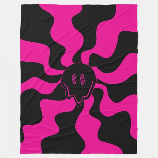 Smile Melt - Magenta en Black Fleece Deken (Voorkant)