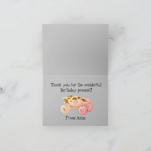 Smile Monster Truck Rally Verjaardagsfeest Bedankkaart (Binnen)