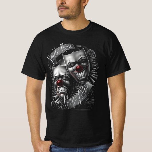 Smile Now Cry Later Drama Mask Lowrider Chicano Ar T-shirt (Voorkant)