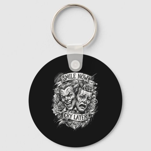 Smile nu later theater maskers sleutelhanger (Voorkant)