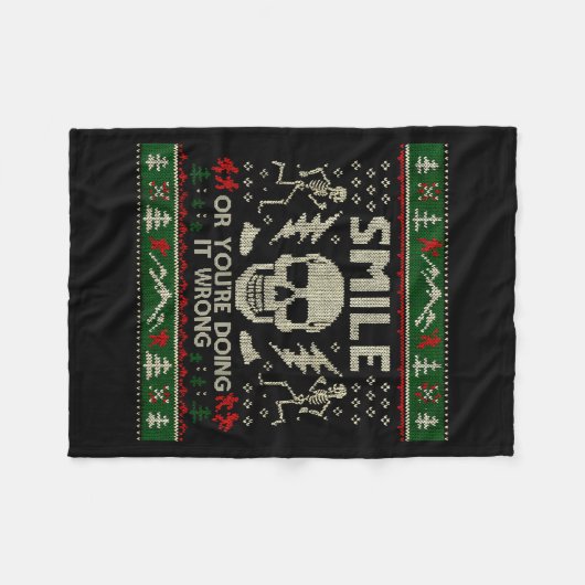 Smile Or You're Doing It Wrong Skeleton Skull Holi Fleece Deken (Voorkant (Horizontaal))