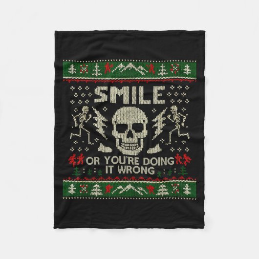 Smile Or You're Doing It Wrong Skeleton Skull Holi Fleece Deken (Voorkant)