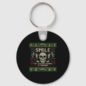 Smile Or You're Doing It Wrong Skeleton Skull Holi Sleutelhanger (Voorkant)
