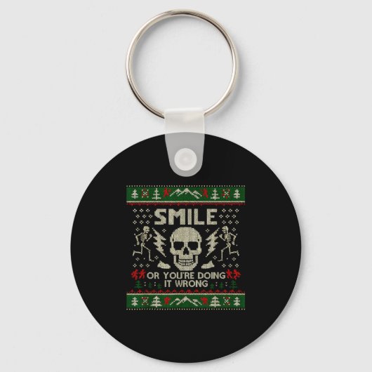 Smile Or You're Doing It Wrong Skeleton Skull Holi Sleutelhanger (Voorkant)