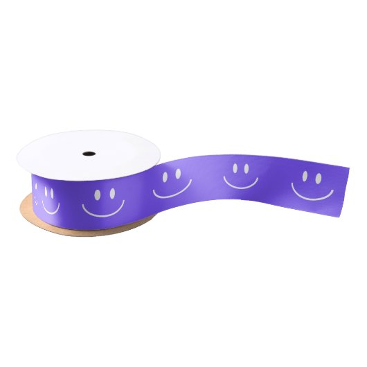 Smile Pattern Neon Blue Ribbon Satijnen Lint (Spoel)