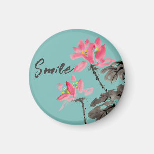 Smile Positive Quote Waterverf Floral Lotus Magneet