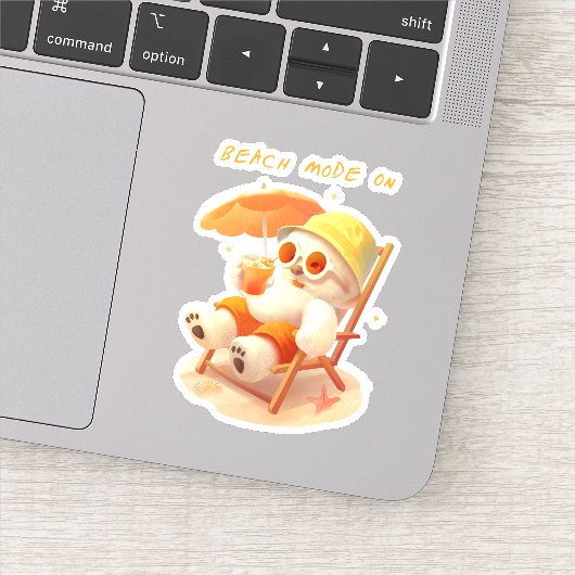 Smile Pup: Beach Mode On Smiling Bichon Frise Sticker (Detail)