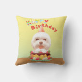Smile Pup: Happy Birthday Bichon & Cake Art Kussen (Achterkant)