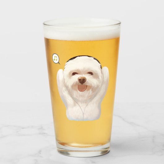 Smile Pup: Music Vibes Smiling Bichon Art Glas (Voorkant gevuld)