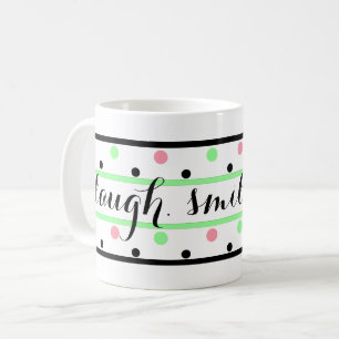 Smile Quote Mint Green Pink Polka Dots Koffiemok
