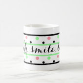 Smile Quote Mint Green Pink Polka Dots Koffiemok (Center)