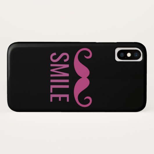 SMILE Roze Mustache Black Background iPhone X Hoes (Achterkant (horizontaal))